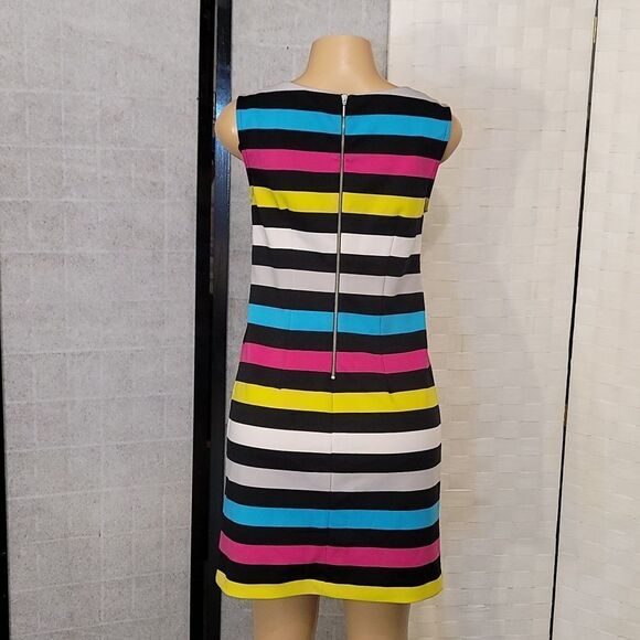 BRAND NEW MULTI-COLOR STRIPED SHEATH SLEEVELESS SHORT DRESS - Picture 6 of 11